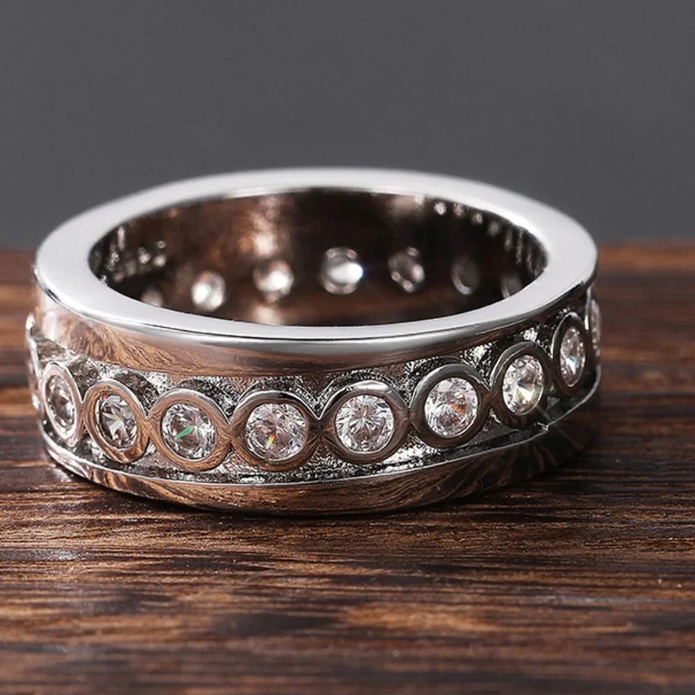 😍925 Sterling Silver Plated Inlaid Eternity CZ Fashion Ring for Women, L060